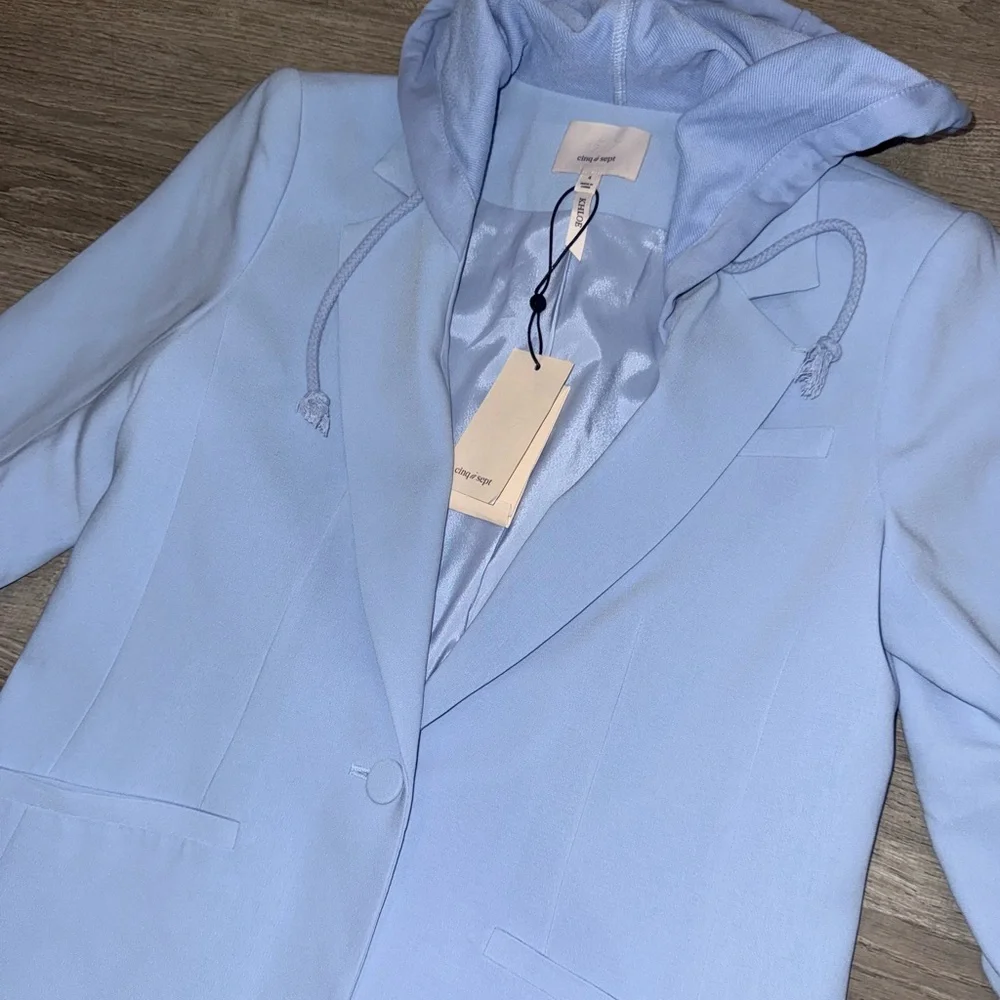 NWT CINQ A SEPT KHLOE ICICLE BLUE HOODED BLAZER JACKET 4 - Picture 10 of 12
